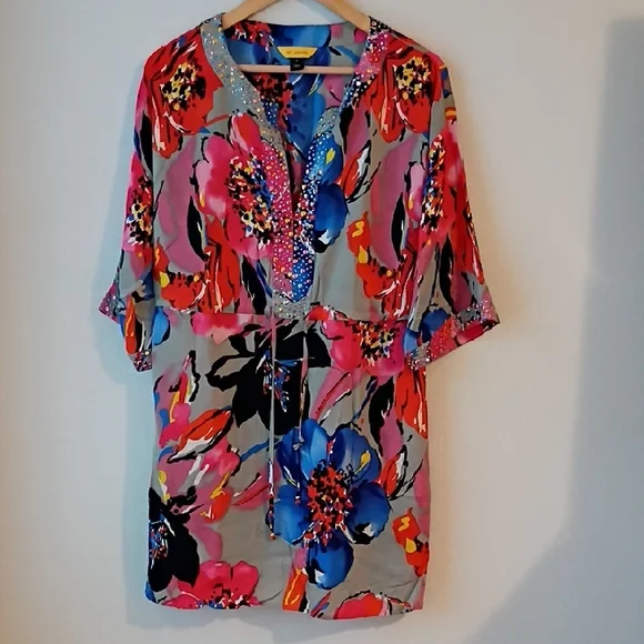 St. John Blue and Red Floral Dress - Picture 1 of 7